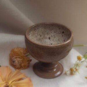Speckled wine goblet in brown stoneware clay